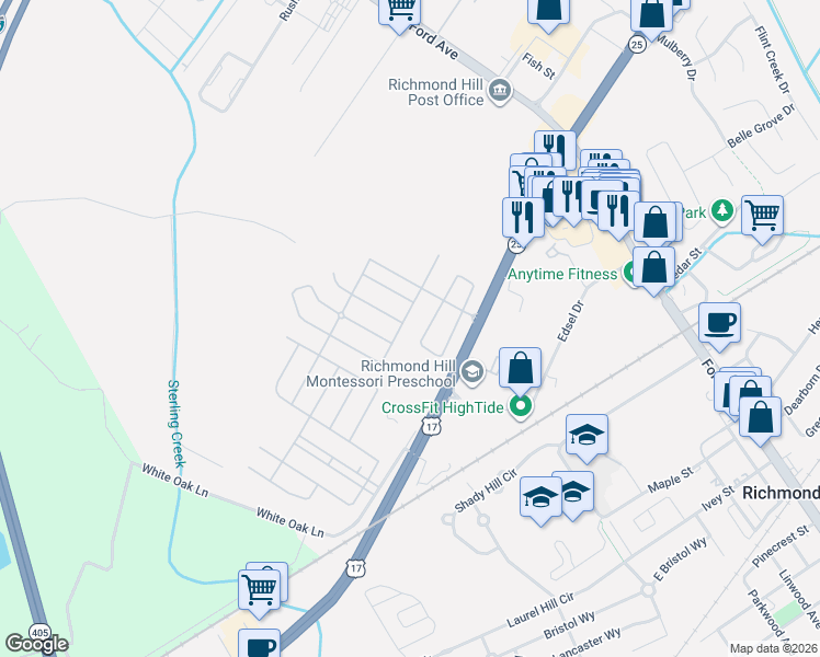 map of restaurants, bars, coffee shops, grocery stores, and more near 590 Canyon Oak Loop in Richmond Hill