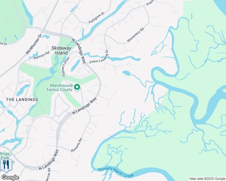 map of restaurants, bars, coffee shops, grocery stores, and more near 26 Chatuachee Crossing in Savannah