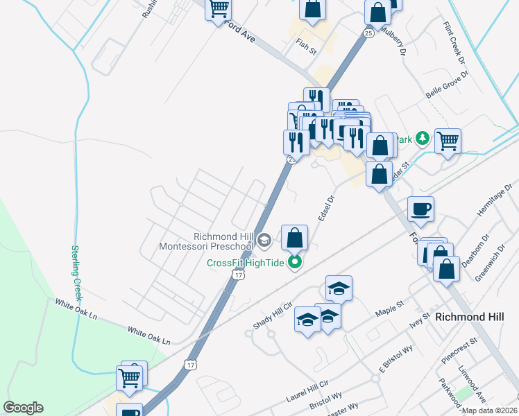 map of restaurants, bars, coffee shops, grocery stores, and more near 1120 Canyon Oak Loop in Richmond Hill