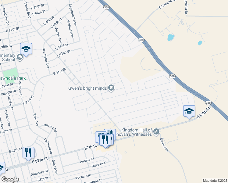 map of restaurants, bars, coffee shops, grocery stores, and more near 1202 Yancy Street in Odessa