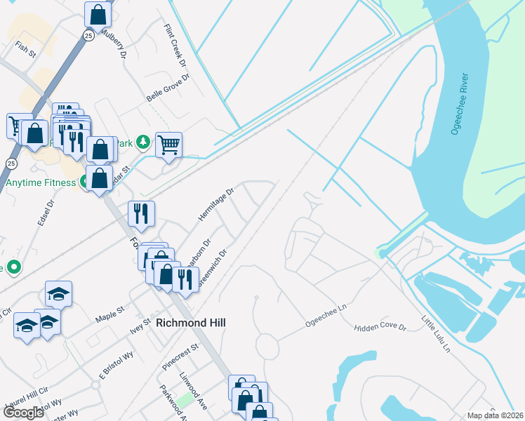 map of restaurants, bars, coffee shops, grocery stores, and more near 646 Greenwich Drive in Richmond Hill