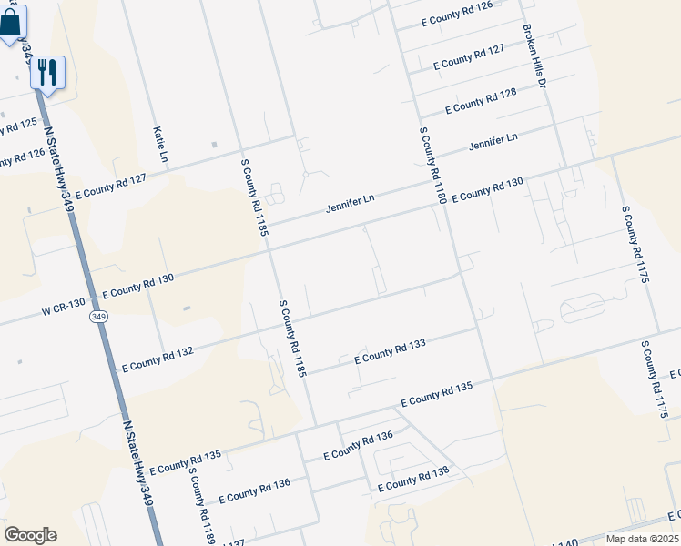 map of restaurants, bars, coffee shops, grocery stores, and more near 701 East County Road 132 in Midland
