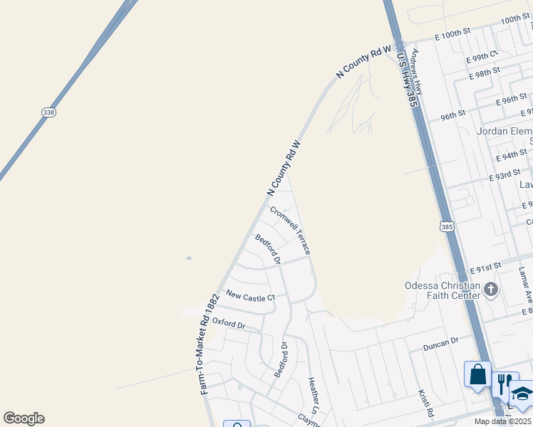 map of restaurants, bars, coffee shops, grocery stores, and more near 9415 Cromwell Terrace in Odessa