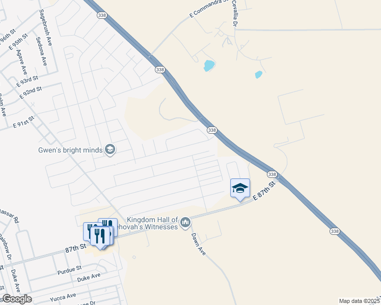 map of restaurants, bars, coffee shops, grocery stores, and more near 1801 Masquerade Boulevard in Odessa