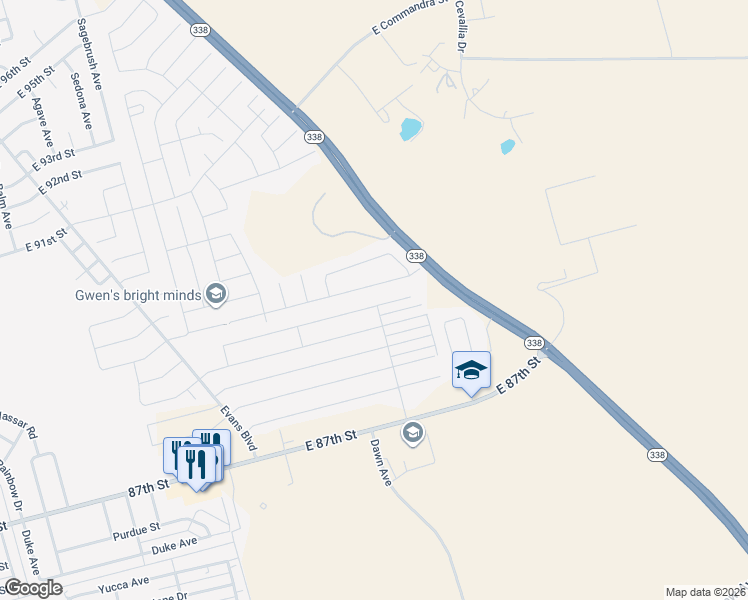 map of restaurants, bars, coffee shops, grocery stores, and more near 1801 Masquerade Boulevard in Odessa