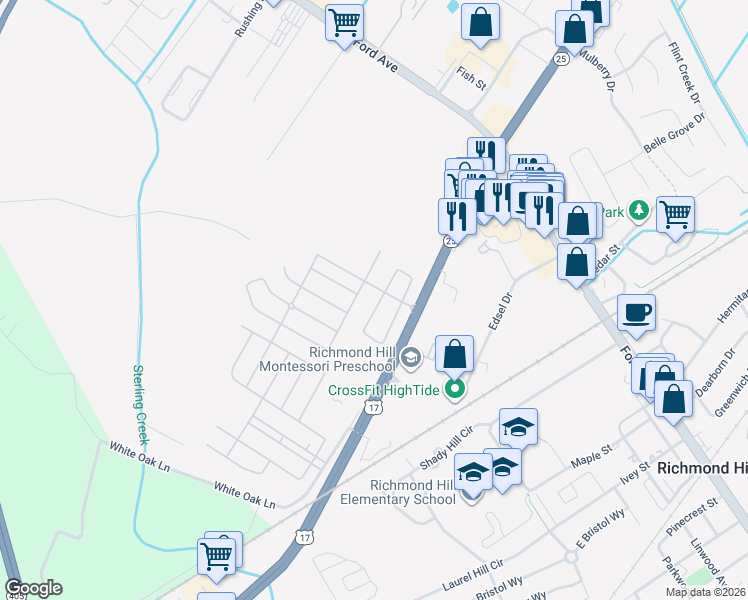 map of restaurants, bars, coffee shops, grocery stores, and more near 590 Canyon Oak Loop in Richmond Hill