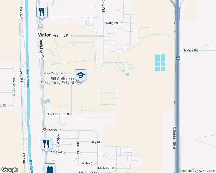 map of restaurants, bars, coffee shops, grocery stores, and more near 7700 Kiely Road in Vinton