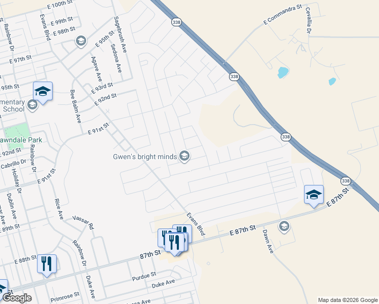 map of restaurants, bars, coffee shops, grocery stores, and more near 9004 Ratliff Ridge Avenue in Odessa