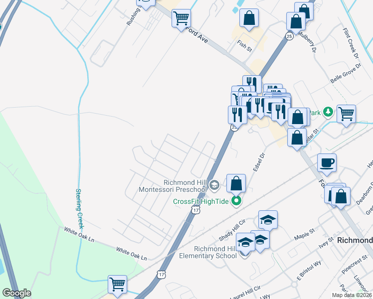 map of restaurants, bars, coffee shops, grocery stores, and more near 25 Valley Oak Drive in Richmond Hill
