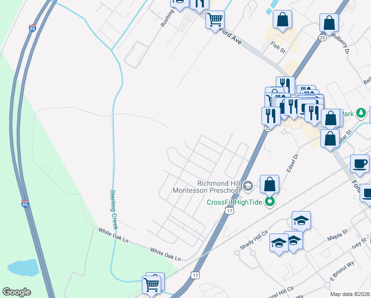 map of restaurants, bars, coffee shops, grocery stores, and more near 135 Blue Oak Drive in Richmond Hill