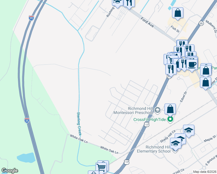 map of restaurants, bars, coffee shops, grocery stores, and more near 210 Willow Oak Drive in Richmond Hill