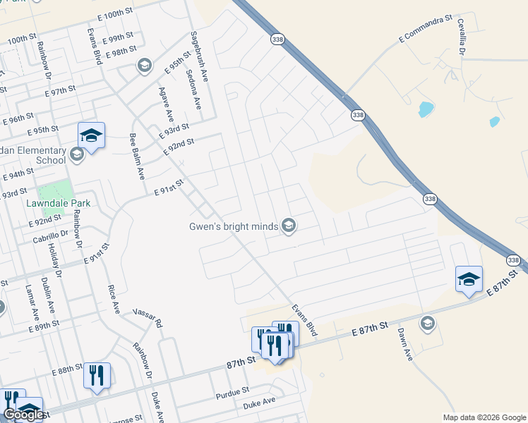 map of restaurants, bars, coffee shops, grocery stores, and more near 9004 Ratliff Ridge Avenue in Odessa