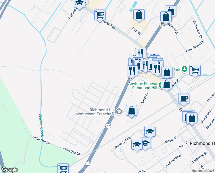 map of restaurants, bars, coffee shops, grocery stores, and more near 25 Valley Oak Drive in Richmond Hill