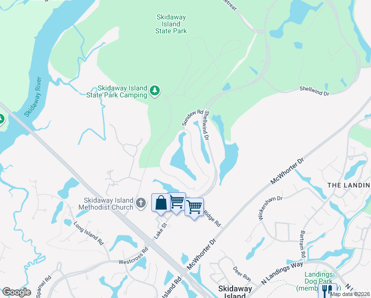 map of restaurants, bars, coffee shops, grocery stores, and more near 19 Sundew Road in Savannah