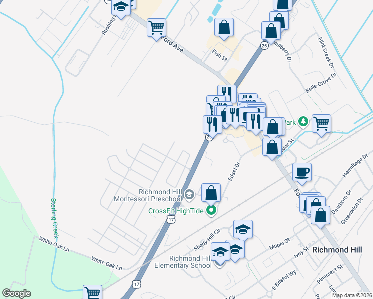 map of restaurants, bars, coffee shops, grocery stores, and more near 120 Canyon Oak Loop in Richmond Hill