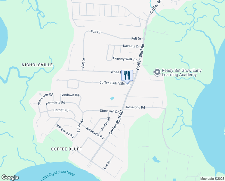 map of restaurants, bars, coffee shops, grocery stores, and more near 103 Coffee Bluff Villa Road in Savannah