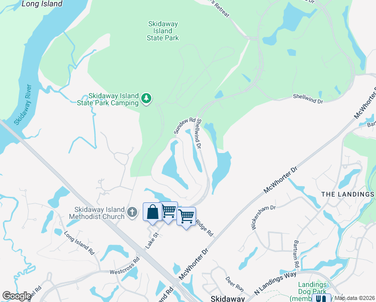 map of restaurants, bars, coffee shops, grocery stores, and more near 19 Sundew Road in Savannah