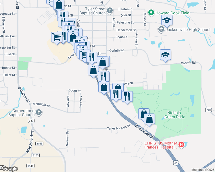 map of restaurants, bars, coffee shops, grocery stores, and more near 2199 Beaumont Street in Jacksonville