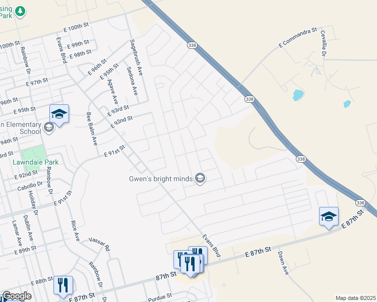 map of restaurants, bars, coffee shops, grocery stores, and more near 9020 Pepper Grass Avenue in Odessa