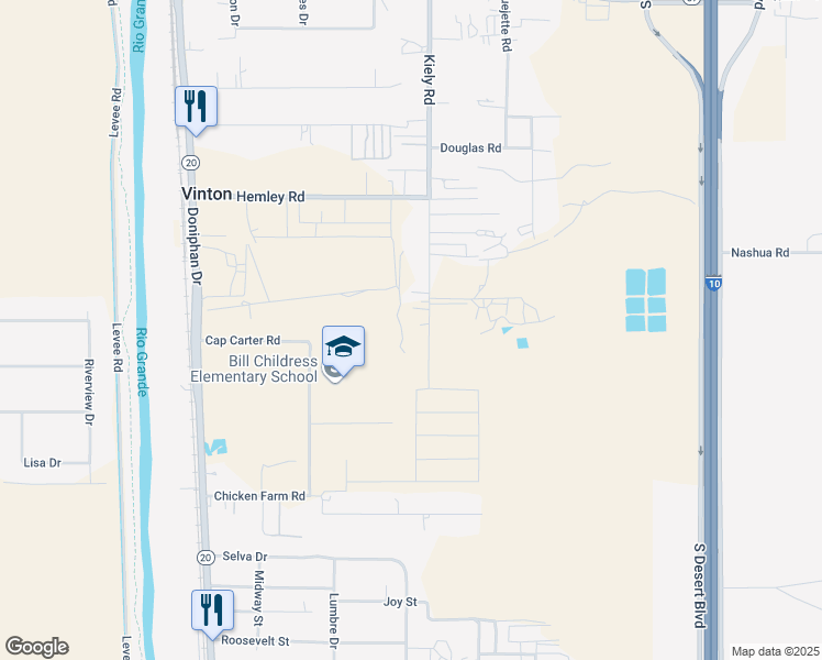 map of restaurants, bars, coffee shops, grocery stores, and more near 7741 Kiely Road in Vinton