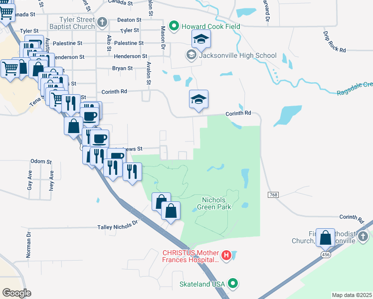 map of restaurants, bars, coffee shops, grocery stores, and more near 1025 Timothy Street in Jacksonville