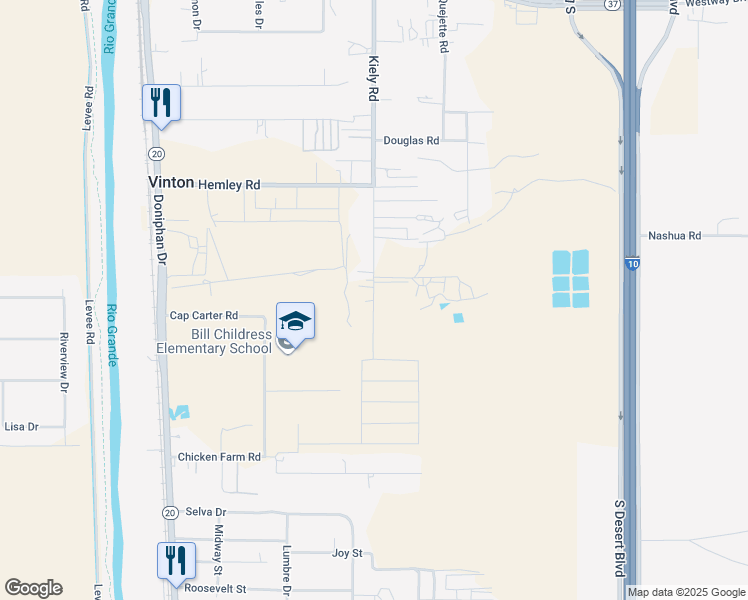 map of restaurants, bars, coffee shops, grocery stores, and more near 7742 Kiely Road in Vinton