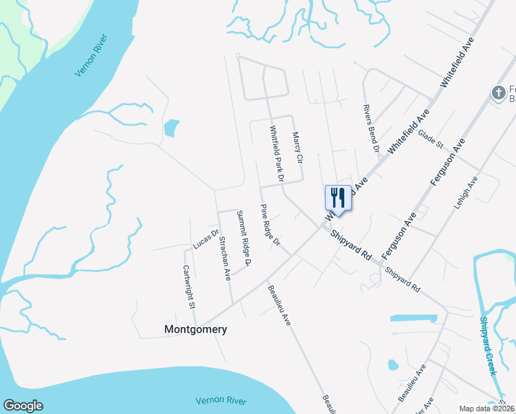 map of restaurants, bars, coffee shops, grocery stores, and more near 1323 Pine Ridge Drive in Savannah