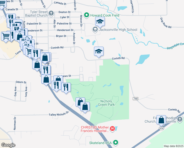 map of restaurants, bars, coffee shops, grocery stores, and more near 1025 Timothy Street in Jacksonville