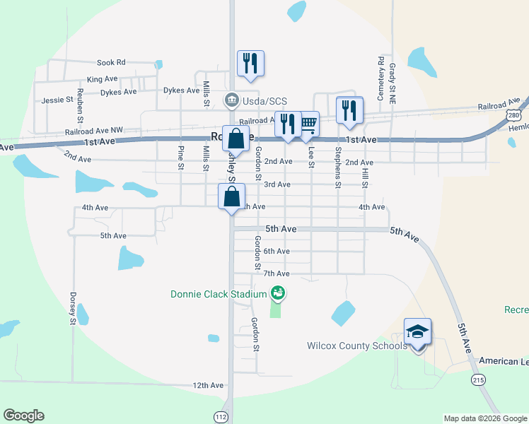 map of restaurants, bars, coffee shops, grocery stores, and more near 586 Gordon Street in Rochelle