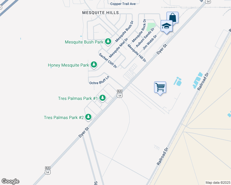 map of restaurants, bars, coffee shops, grocery stores, and more near 11621 Dyer Street in El Paso