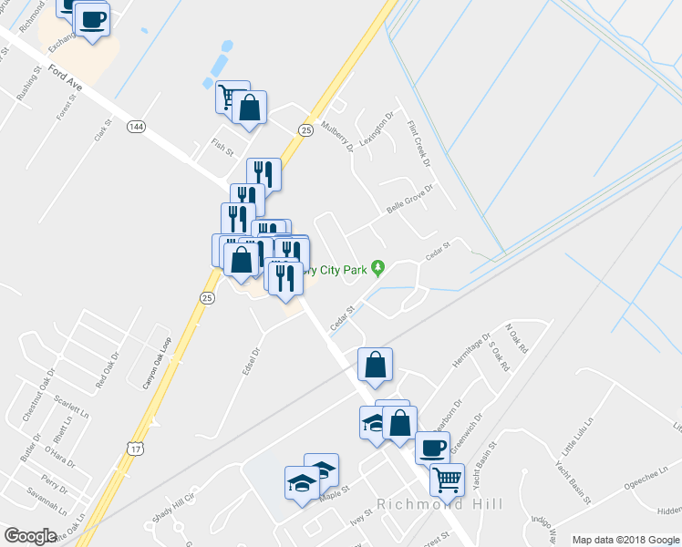 map of restaurants, bars, coffee shops, grocery stores, and more near 303 Belle Grove Circle in Richmond Hill