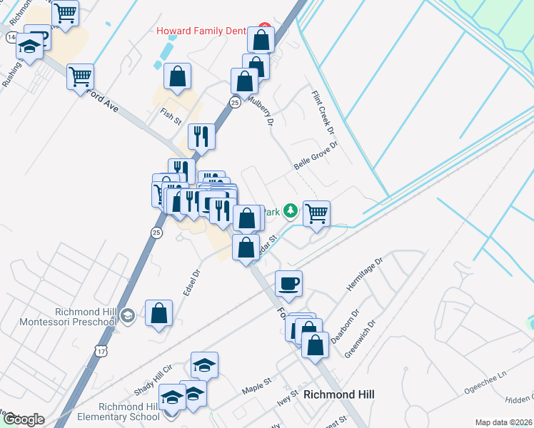 map of restaurants, bars, coffee shops, grocery stores, and more near 303 Belle Grove Circle in Richmond Hill