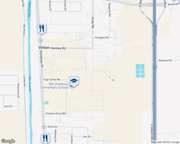 map of restaurants, bars, coffee shops, grocery stores, and more near 7741 Kiely Road in Vinton