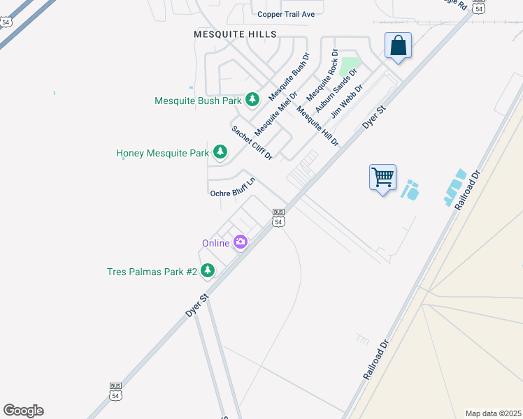 map of restaurants, bars, coffee shops, grocery stores, and more near 11621 Dyer Street in El Paso