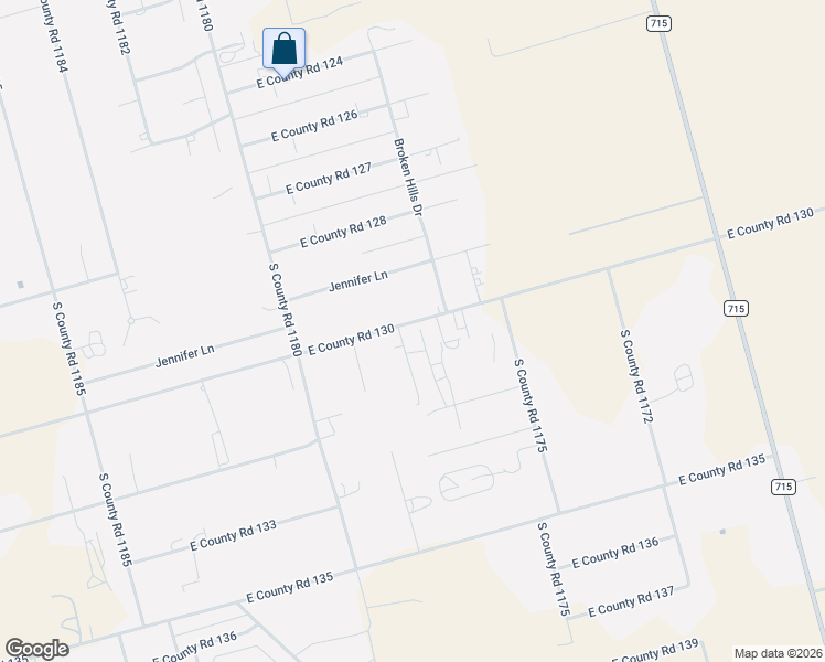 map of restaurants, bars, coffee shops, grocery stores, and more near 1300 East County Road 130 in Midland