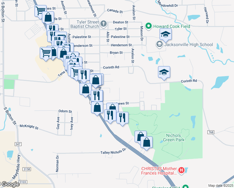 map of restaurants, bars, coffee shops, grocery stores, and more near 2101 Akers Street in Jacksonville