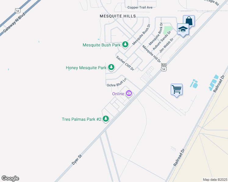 map of restaurants, bars, coffee shops, grocery stores, and more near 7351 Burntside Lane in El Paso