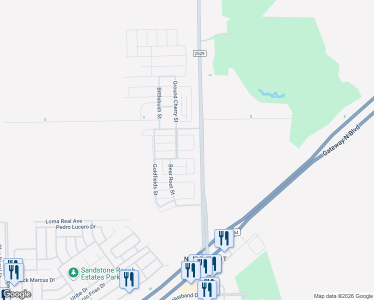 map of restaurants, bars, coffee shops, grocery stores, and more near 11401-11949 McCombs Street in El Paso