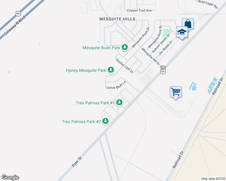 map of restaurants, bars, coffee shops, grocery stores, and more near 7351 Burntside Lane in El Paso