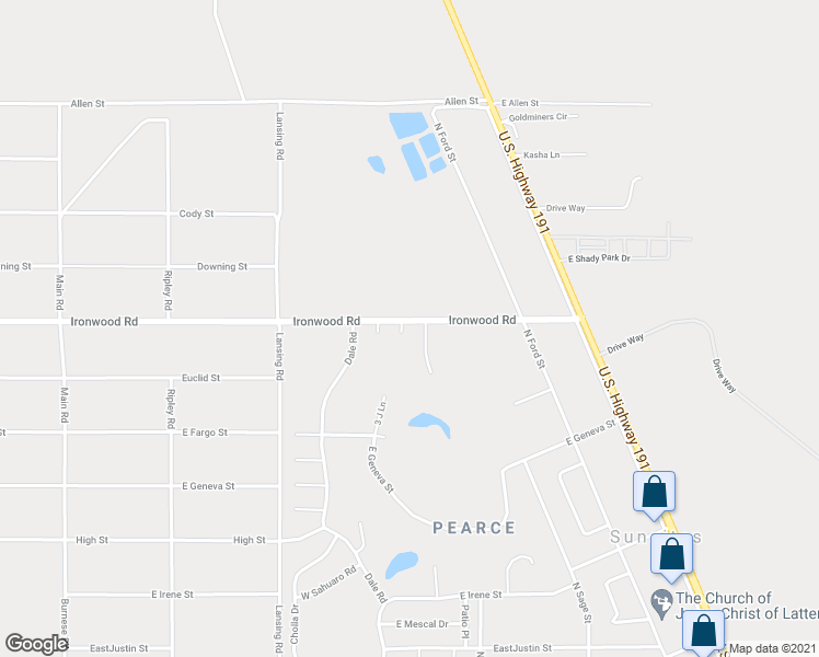 map of restaurants, bars, coffee shops, grocery stores, and more near 478 Ironwood Road in Cochise County