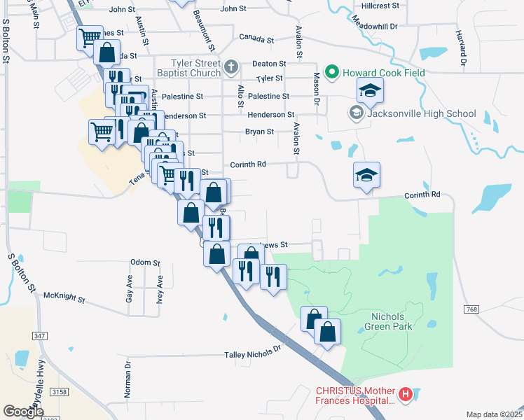 map of restaurants, bars, coffee shops, grocery stores, and more near 2101 Akers Street in Jacksonville