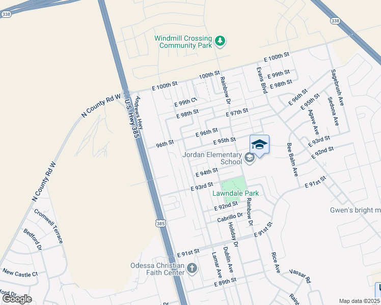 map of restaurants, bars, coffee shops, grocery stores, and more near 302 East 95th Street in Odessa