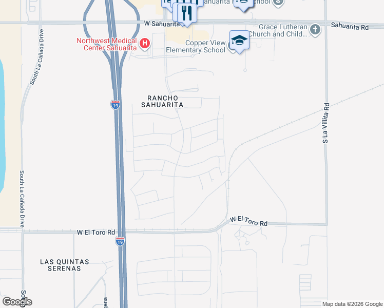 map of restaurants, bars, coffee shops, grocery stores, and more near West Twin Buttes Road in Sahuarita