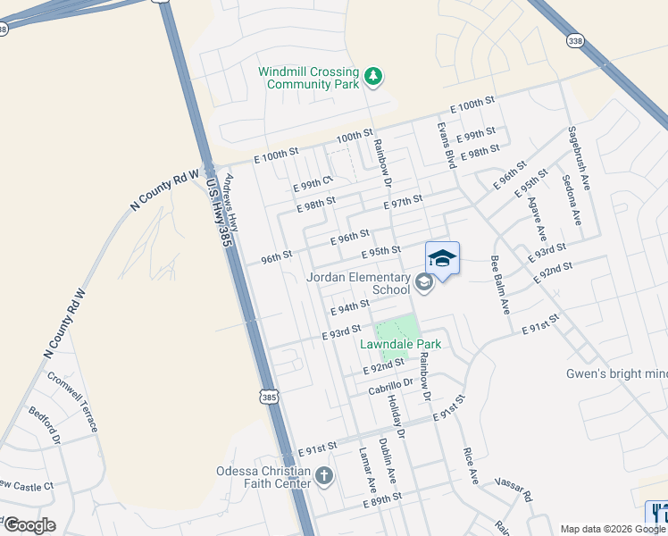 map of restaurants, bars, coffee shops, grocery stores, and more near 302 East 95th Street in Odessa