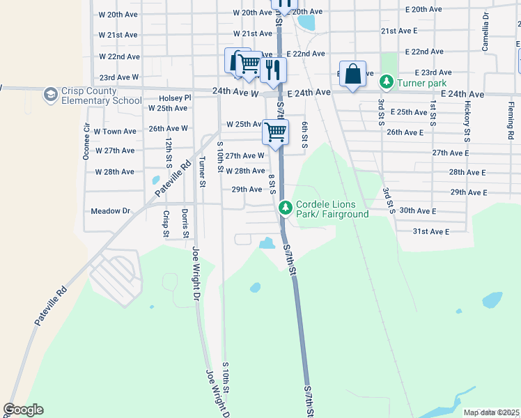 map of restaurants, bars, coffee shops, grocery stores, and more near 2002 8 Street South in Cordele