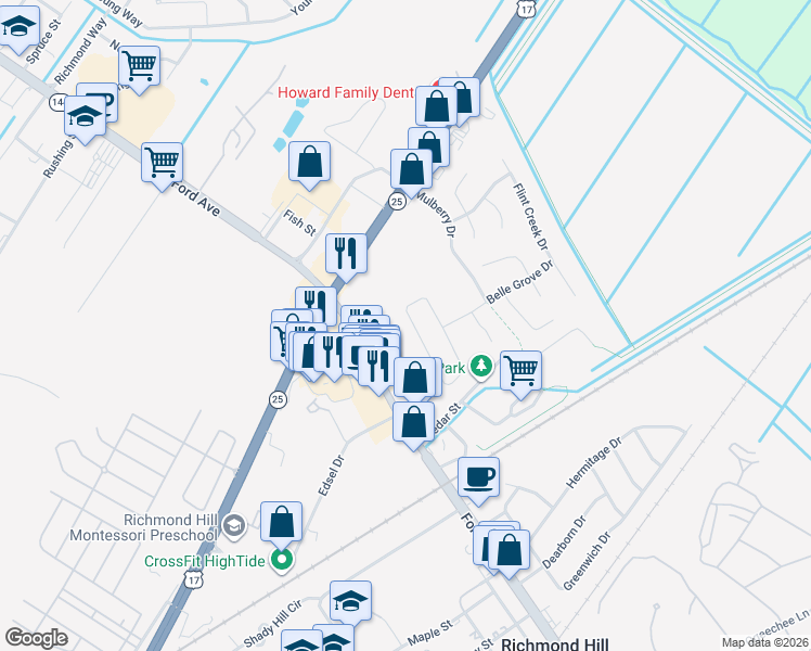 map of restaurants, bars, coffee shops, grocery stores, and more near 170 Belle Grove Circle in Richmond Hill