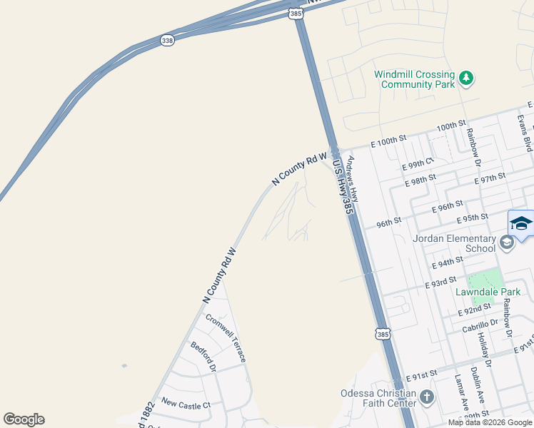 map of restaurants, bars, coffee shops, grocery stores, and more near 9816 North County Road West in Odessa