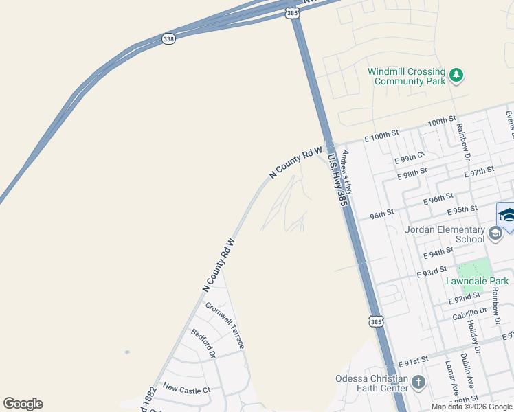 map of restaurants, bars, coffee shops, grocery stores, and more near 9816 North County Road West in Odessa