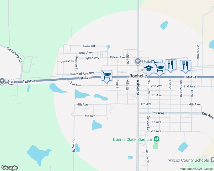 map of restaurants, bars, coffee shops, grocery stores, and more near 598 2nd Ave in Rochelle