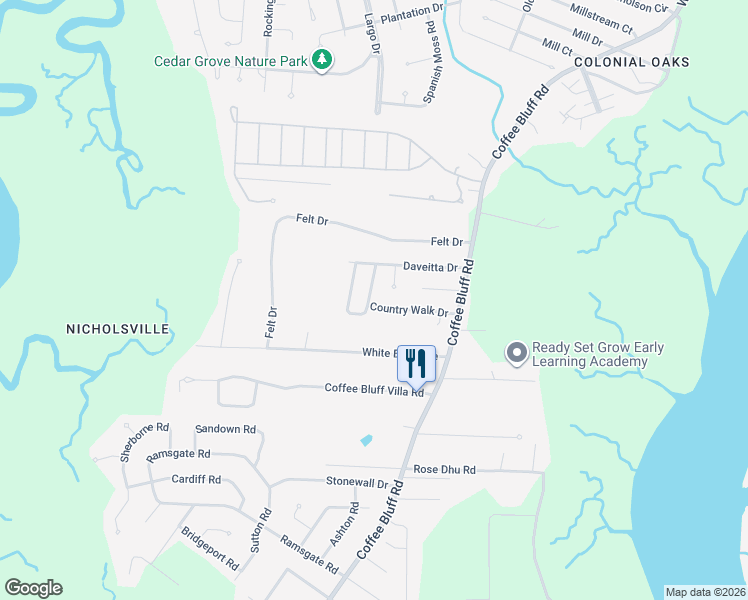 map of restaurants, bars, coffee shops, grocery stores, and more near 112 Country Walk Circle in Savannah